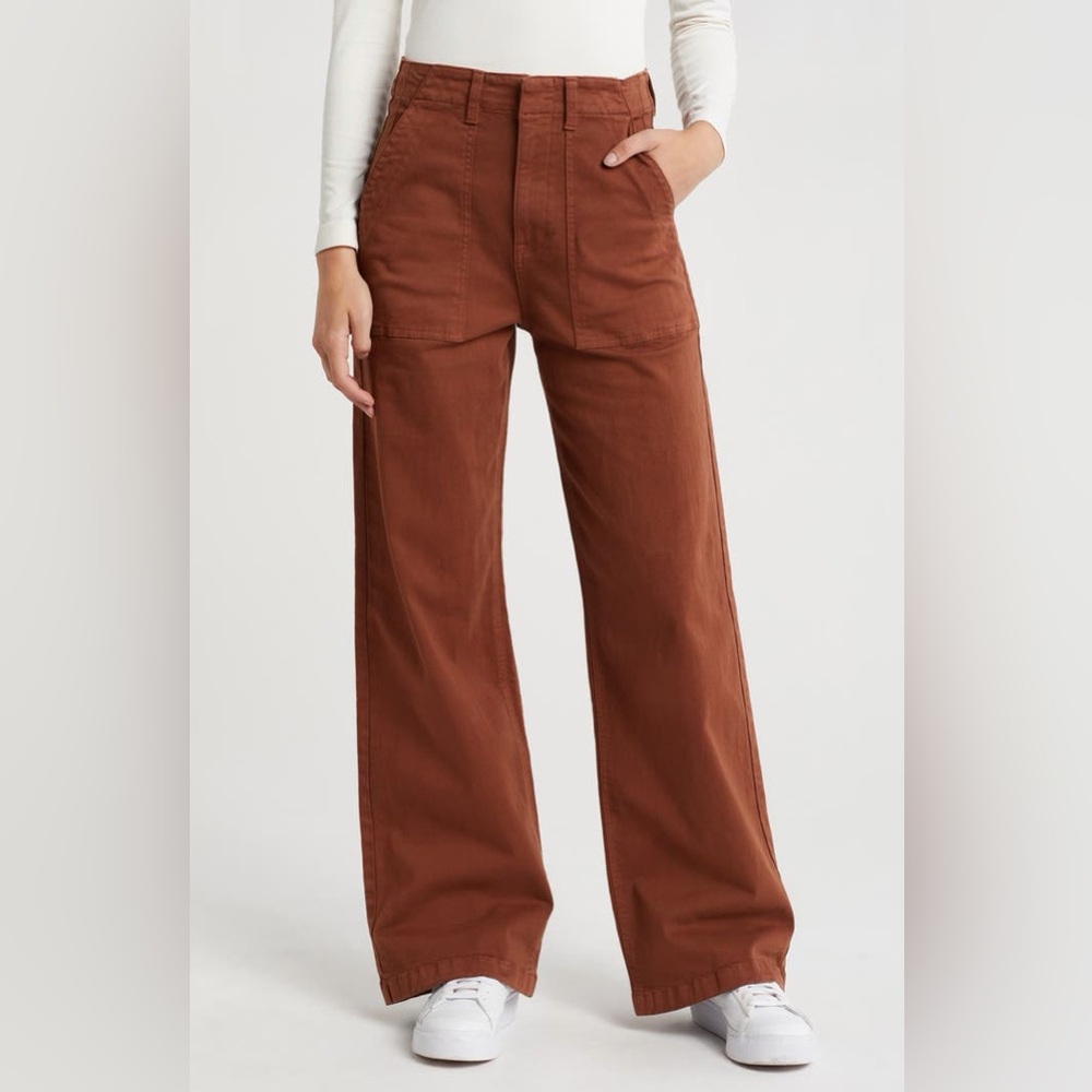 NEW PISTOLA Nicole Stretch Cotton Wide Leg High Waisted Pants Sz 27 in Spice